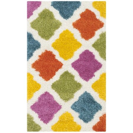 Safavieh Kids Shag Power Loomed Rectangle Rug- Ivory - Multi- 3 x 5 ft. SGK562A-3